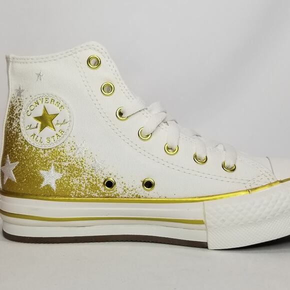Converse Women's CTAS Eva Lift Hi Tops Size 6.5 White/Gold NWT - Picture 4 of 10